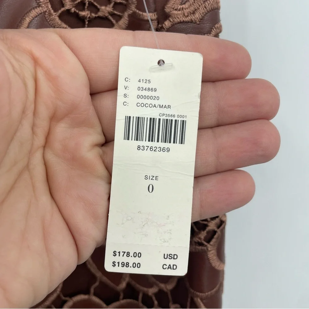 NWT By Anthropologie Floral Faux Leather Shorts Sz 0 cocoa‎ brown embroidered